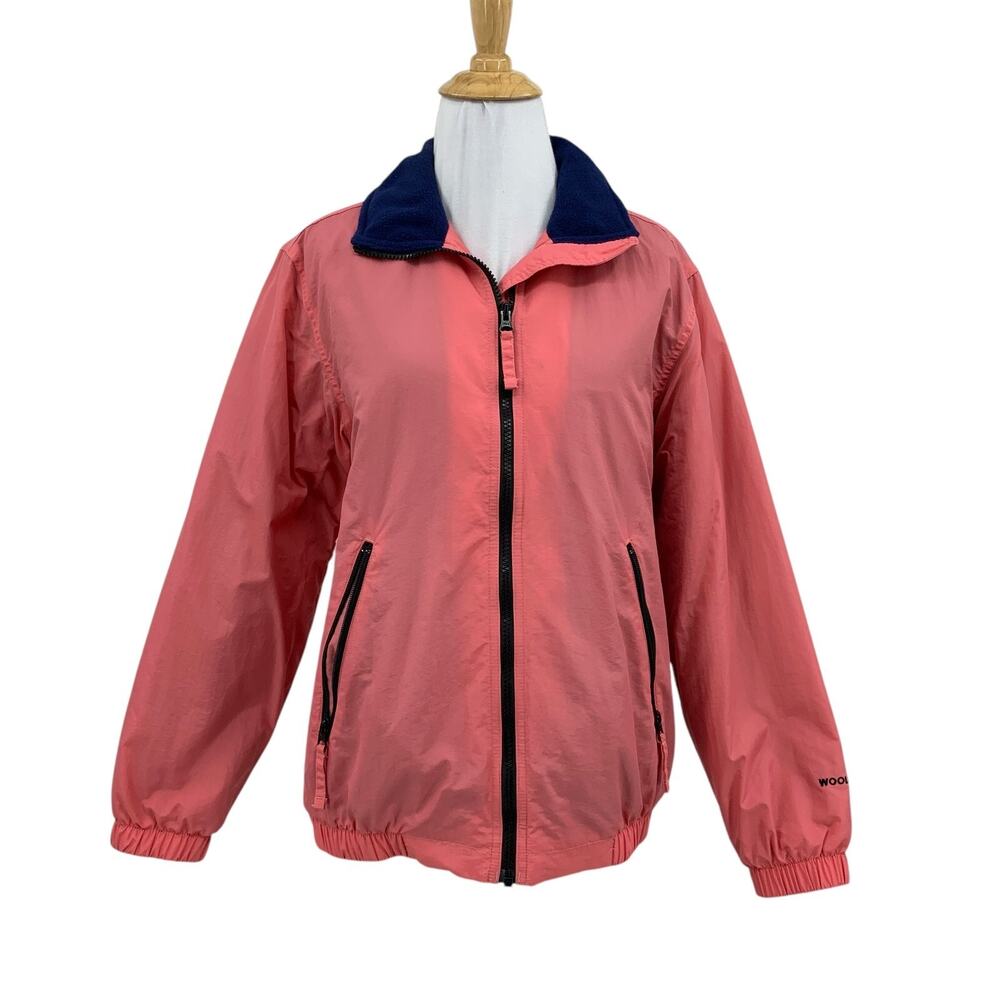 Woolrich Jacket Womens S Small Pink Navy Fleece Lined Full Zip Nylon Bomber